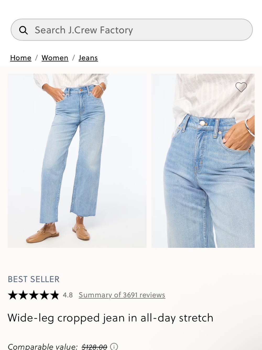 J. Crew Factory Light Blue Wide-Leg Cropped Jeans